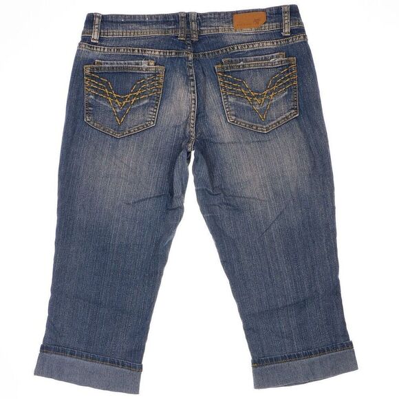 Vigoss Capri Jeans Juniors 7 Low Rise Distressed Cuffed Blue Denim Stretch 32x19 - Picture 3 of 12